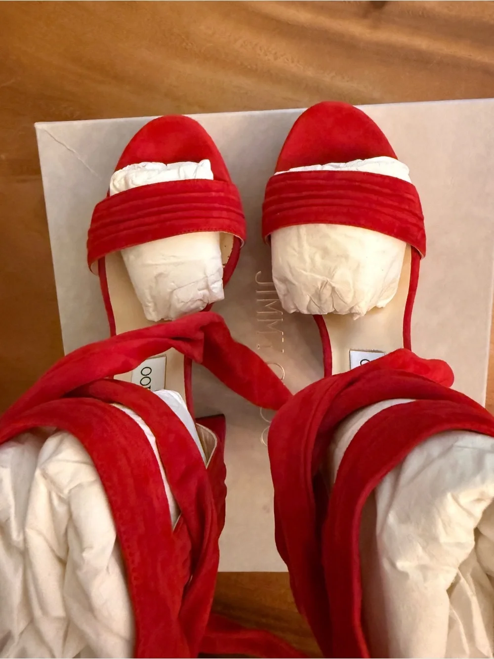 Jimmy Choo Red Suede Ankle-Tie Platform Sandals size 40